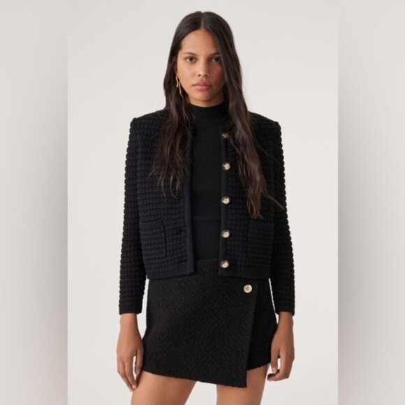 NEW Ba&sh Bash Gaspard Tweed Cardigan Jacket in Black | size 2 M US6 UK10 - Picture 4 of 14